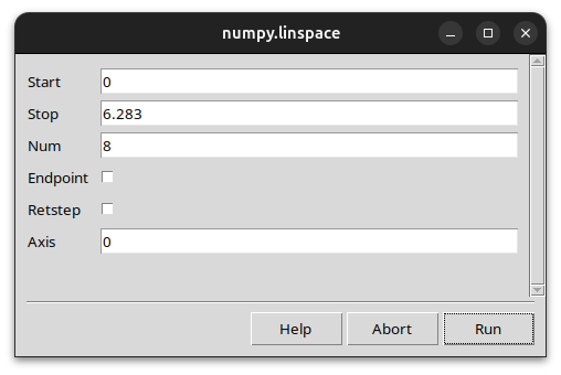 fargv Tk GUI — numpy.linspace example